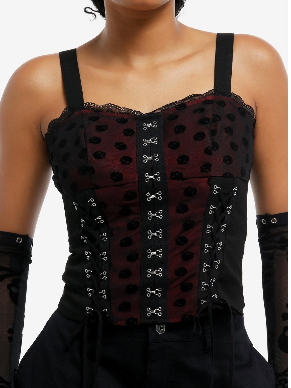 Hot Topic Skull Polka Dot Mesh Corset Girls Tank Top